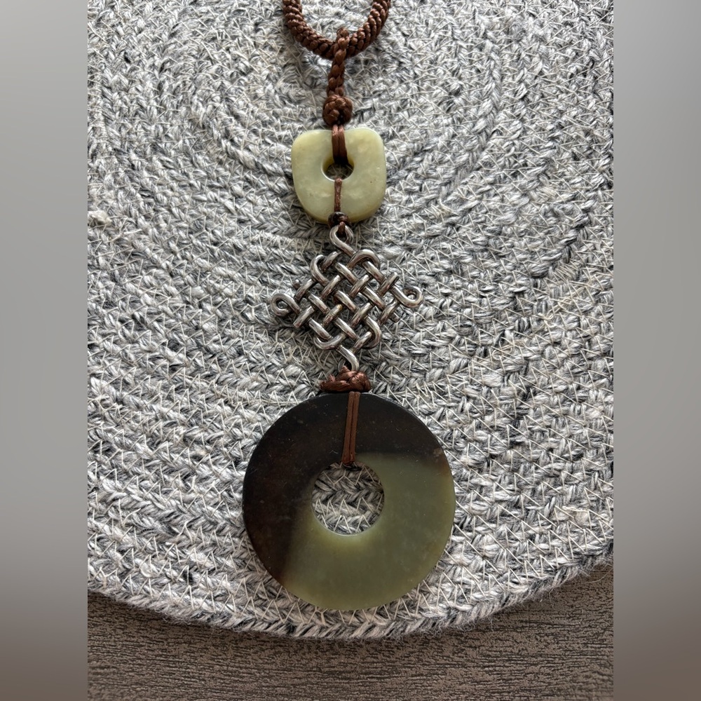Contemporary Jade and Sterling Silver Pendant Necklace - Picture 2 of 6